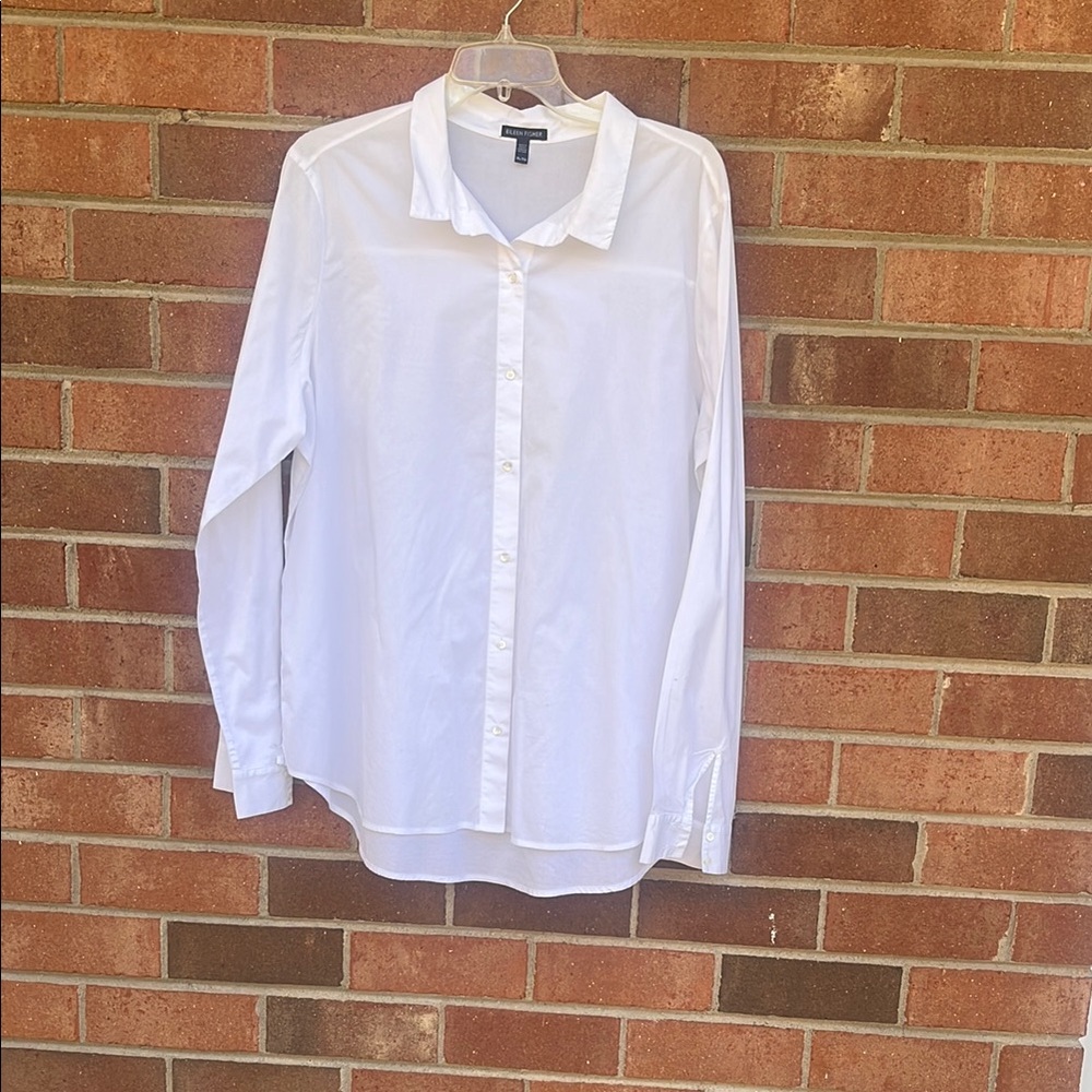 Eileen Fisher white organic cotton blouse.